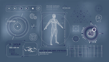 Wall Mural - Set of infographic elements about drone control and augmented reality.