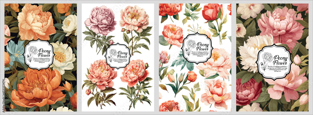 Background Vector illustrations Peonies, plants, leaves and flowers ...