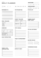 Digital Daily Planner Template Sheet, Minimal and Simple Daily Planner Template.