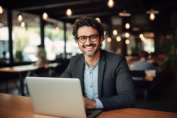 Leinwandbilder - Portrait of a stylish businessman working at a laptop