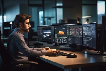 Aufkleber - An IT programmer working on a desktop computer