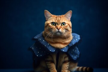 Wall Mural - cheetoh cat wearing a butterfly costume against a navy blue background