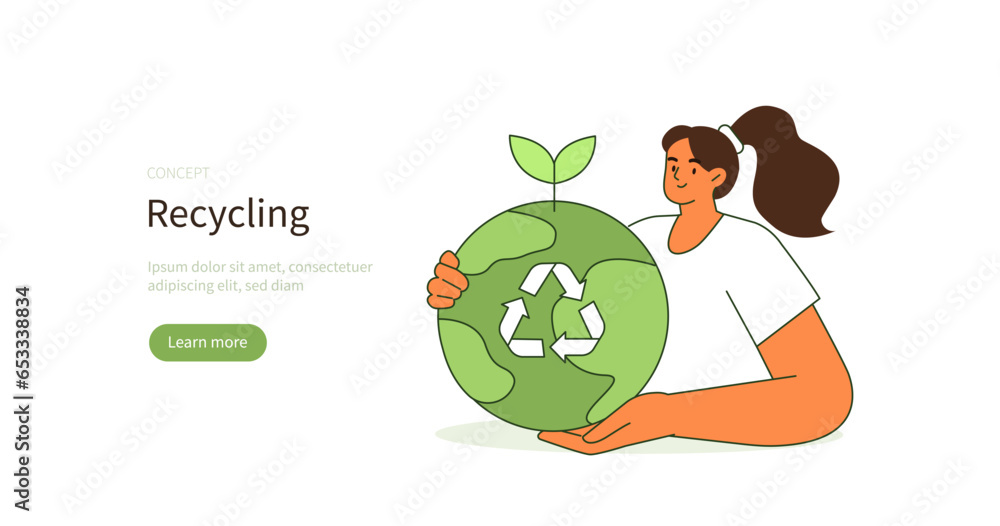 Climate change and sustainability concept. Character showing recycling ...