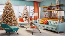A Mid-century Modern Living Room With Retro-inspired Christmas Decor, Showcasing A Vintage Aluminum Tree And Period-appropriate Ornaments.