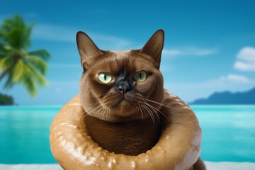 Canvas Print - burmese cat wearing a donut costume against a tropical teal background