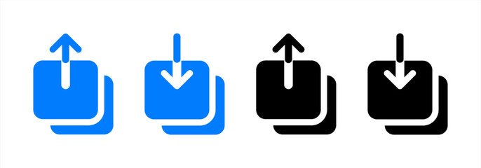 Leinwandbilder - Upload icon. Arrow up, down signs. Download file symbol. Send symbols. Storage document icons. Black, blue color. Vector 10 eps.