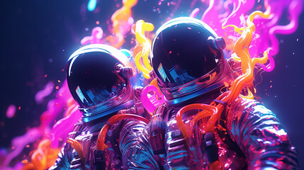 Wall Mural - detailed cool stylized neon astronaut scene, generative painting ai