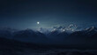 moonrise over a mountain range, snow - capped peaks illuminated by moonlight, mystical aura