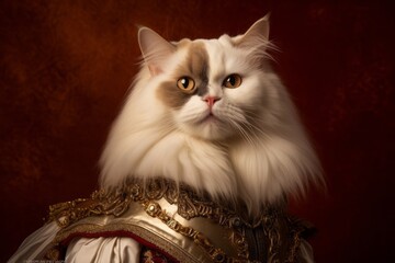 Wall Mural - ragdoll cat wearing a knight costume against a copper brown background