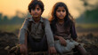 portrait Indian children feeling sad in the rural