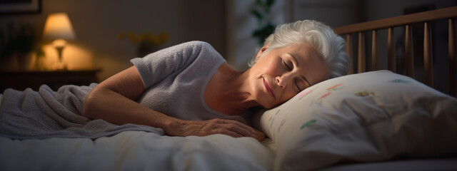 Wall Mural - Senior woman sleeps in a bed at home