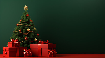 Wall Mural - Christmas tree with presents underneath mockup template