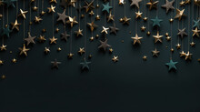 Gold And Green Stars On Dark Christmas Holiday Banner Background