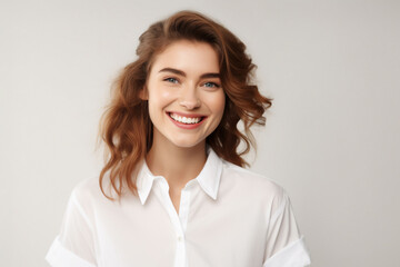 young beautiful confident woman smiling at camera studio portrait