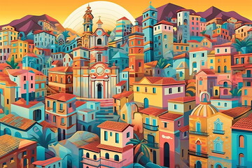 Wall Mural - Illustration of a Rio de Janeiro city landscape with buildings. Illustration for your design.