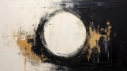 Wall Mural - Generative AI, Black, golden and ivory white colors, circle shapes vintage painting background. Grunge old oil impasto painted wall texture	