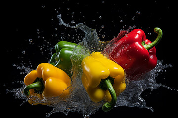 Wall Mural - Peppers of different colors on a black background