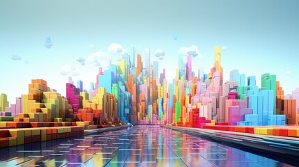 design voxel city landscape illustration 3d render, modern futuristic, view perspective design voxel city landscape