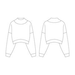 Wall Mural - template turtleneck knit cropped sweater vector illustration flat design outline clothing collection