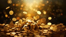 Win Gold Coin Explosion Illustration En Treasure, Realistic Game, Shiny Currency Win Gold Coin Explosion