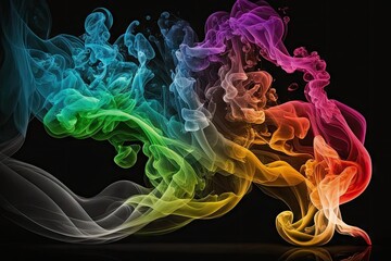 Poster - Multicolored smoke swirls on a black background