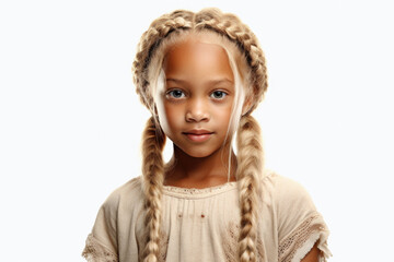 Sticker - A charming image of a young girl with braids in her hair. This versatile picture can be used for various purposes.