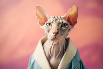Wall Mural - sphynx cat wearing a wizard robe against a pastel or soft colors background