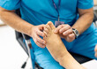 Patient orthopedic treatment. Medical checking feet healthcare.