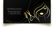 Golden silhouette of a girl scissors and comb. Business card concept for beauty salon and hair salon