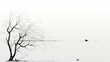 © Anna - a lone tree in the middle of a frozen lake with a bird perched on the branch.  generative ai