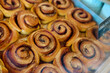 The famous Swedish cinnamon rolls (Kanelbulle) in a bakery in Stockholm. 