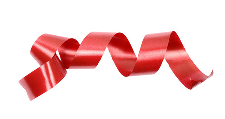 Red ribbon isolated on white, top view