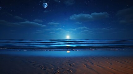  a full moon is seen over the ocean at night time.  generative ai