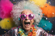 © AI_images - Crazy senior woman having fun doing party during holidays time