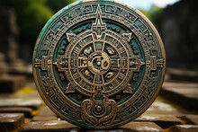 An Ancient Aztec Calendar Stone, Representing The Intricate Timekeeping System Of The Aztec Civilization. Generative Ai.