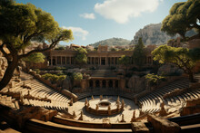 A Hellenistic Amphitheater Where Ancient Greeks Gathered For Entertainment And Drama. Generative Ai.