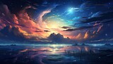 Fototapeta Niebo - Piękne nocne niebo pełne gwiazd. Obraz w stylu anime