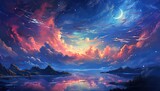 Fototapeta Fototapeta z niebem - Piękne nocne niebo pełne gwiazd. Obraz w stylu anime