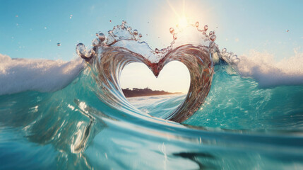 Wall Mural - heart shaped wave in the light blue sea