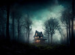 Mroczny dom w ciemnym mrocznym lesie