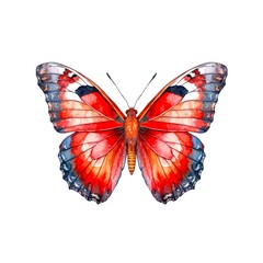 Wall Mural - Red butterfly isolated on white background in watercolor style.