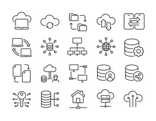 Data traffic, database, clouds, exchange thin line icons. Editable stroke. For website marketing design, logo, app, template, ui, etc. Vector illustration.