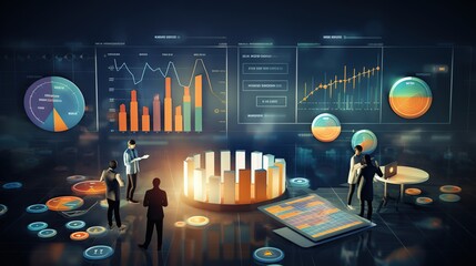 Wall Mural - Businessman analyzing financial investment graph with computer. AI generated
