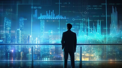 Wall Mural - Businessman analyzing financial investment graph with computer. AI generated