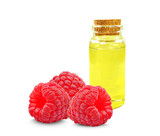 Fototapeta Dinusie - raspberry seed oil in bottle isolated on white background