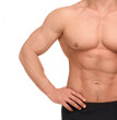 © New Africa - Muscular man showing abs isolated on white, closeup. Sexy body