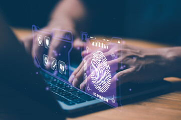 Wall Mural - user authentication system with biometric identification fingerprint username and password, cybersec