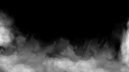Wall Mural - white fog or smoke on dark copy space background in slow motion. cloud of cold fog in light spot, ic