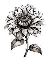 An Ink Drawing Of A Large Sunflower Flower