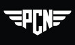 PCN three letter logo, creative wings shape logo design vector template. letter mark, word mark, monogram symbol on black & white.